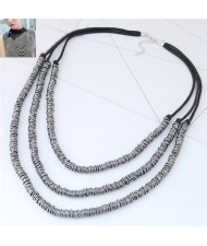 Wire Twined High Fashion Triple Layers Costume Necklace - Gun Black