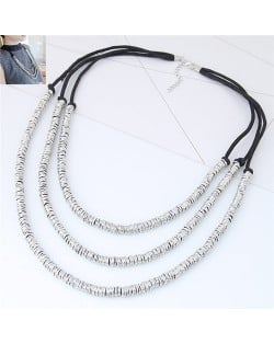 Wire Twined High Fashion Triple Layers Costume Necklace - Silver