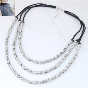 Wire Twined High Fashion Triple Layers Costume Necklace - Silver