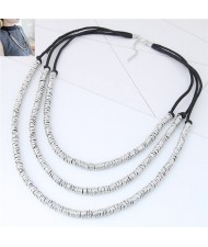 Wire Twined High Fashion Triple Layers Costume Necklace - Silver