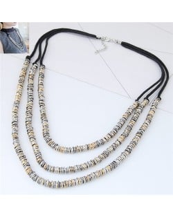 Wire Twined High Fashion Triple Layers Costume Necklace - Mixed Color