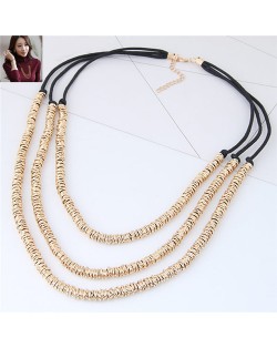 Wire Twined High Fashion Triple Layers Costume Necklace - Golden