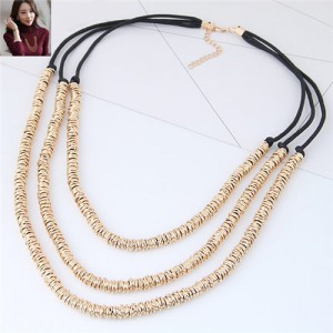 Wire Twined High Fashion Triple Layers Costume Necklace - Golden
