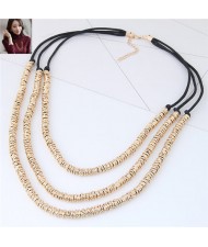 Wire Twined High Fashion Triple Layers Costume Necklace - Golden