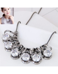 Elegant Queen Fashion Cubic Zirconia Inlaid Dimensional Design Statement Necklace - Gun Black