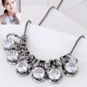 Elegant Queen Fashion Cubic Zirconia Inlaid Dimensional Design Statement Necklace - Gun Black