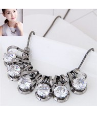 Elegant Queen Fashion Cubic Zirconia Inlaid Dimensional Design Statement Necklace - Gun Black