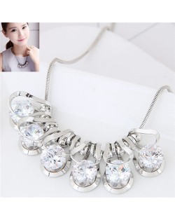 Elegant Queen Fashion Cubic Zirconia Inlaid Dimensional Design Statement Necklace - Silver