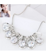 Elegant Queen Fashion Cubic Zirconia Inlaid Dimensional Design Statement Necklace - Silver