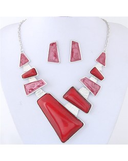 Irregular Bars Combo Fashion Costume Necklace and Earrings Set - Red