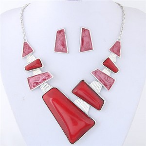 Irregular Bars Combo Fashion Costume Necklace and Earrings Set - Red