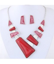 Irregular Bars Combo Fashion Costume Necklace and Earrings Set - Red