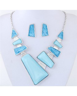 Irregular Bars Combo Fashion Costume Necklace and Earrings Set - Light Blue
