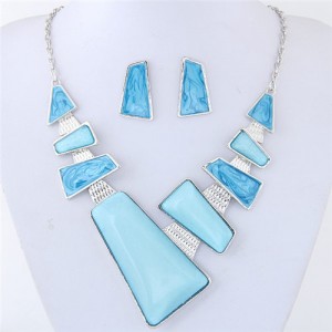 Irregular Bars Combo Fashion Costume Necklace and Earrings Set - Light Blue