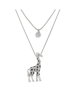 Rhinestone and Cubic Zirconia Giraffe Pendant Two Layers Fashion Necklace