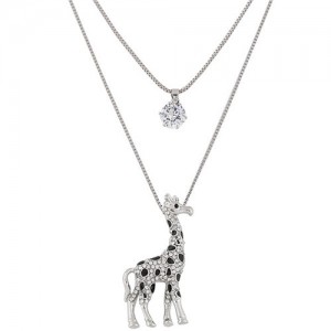 Rhinestone and Cubic Zirconia Giraffe Pendant Two Layers Fashion Necklace