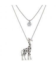 Rhinestone and Cubic Zirconia Giraffe Pendant Two Layers Fashion Necklace