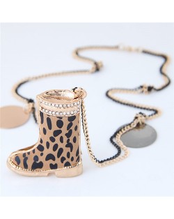 Rhinestone Inlaid Leopard Prints Boot Pendant Long Fashion Necklace