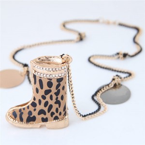 Rhinestone Inlaid Leopard Prints Boot Pendant Long Fashion Necklace
