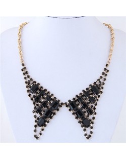 Resin Gem and Rhinestone Embellished Cute Collar Fashion Costume Necklace - Black