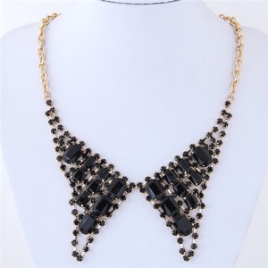 Resin Gem and Rhinestone Embellished Cute Collar Fashion Costume Necklace - Black