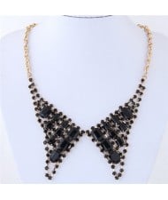 Resin Gem and Rhinestone Embellished Cute Collar Fashion Costume Necklace - Black