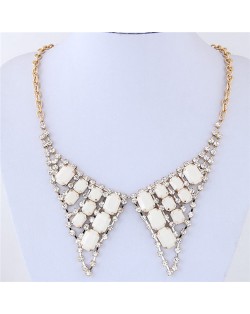 Resin Gem and Rhinestone Embellished Cute Collar Fashion Costume Necklace - White