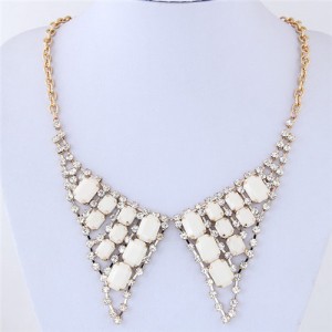 Resin Gem and Rhinestone Embellished Cute Collar Fashion Costume Necklace - White