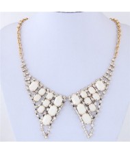Resin Gem and Rhinestone Embellished Cute Collar Fashion Costume Necklace - White
