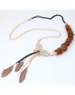 Party Mask Pendant with Feather Chain Tassel Fashion Statement Necklace