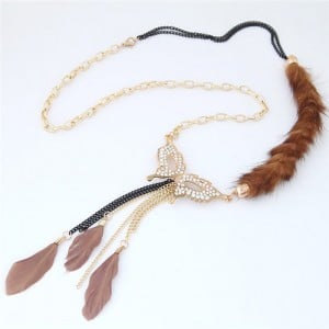 Party Mask Pendant with Feather Chain Tassel Fashion Statement Necklace