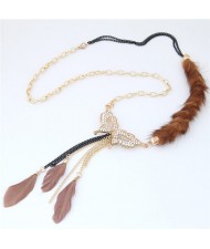Party Mask Pendant with Feather Chain Tassel Fashion Statement Necklace