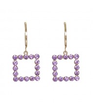 Simple Classic Design Rhinestone Inlaid Square Pendant Dangle Earrings - Violet