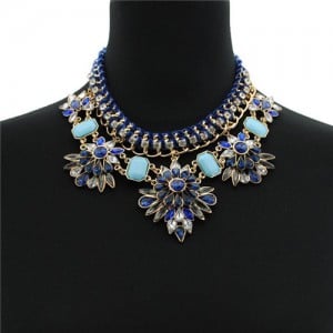 Acrylic Gem Dimensional Flowers with Rope Weaving Zinc Alloy Fashion Statement Necklace - Sky Blue