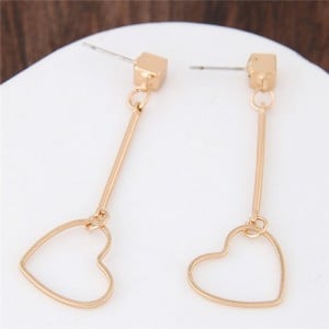Unique Golden Alloy Dangling Hearts Fashion Earrings