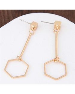 Unique Dangling Hexagon Golden Alloy Fashion Earrings