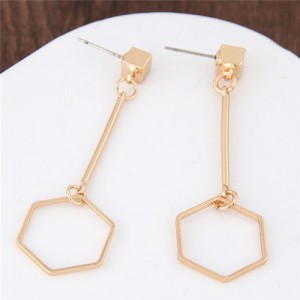 Unique Dangling Hexagon Golden Alloy Fashion Earrings