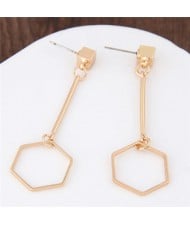 Unique Dangling Hexagon Golden Alloy Fashion Earrings