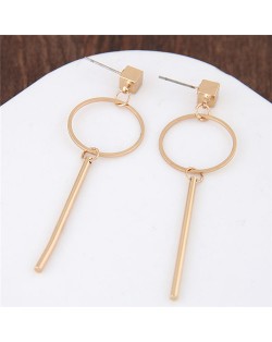 Dangling Ring and Stick Combo Golden Alloy Fashion Earrings