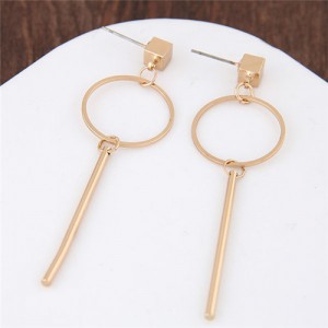Dangling Ring and Stick Combo Golden Alloy Fashion Earrings