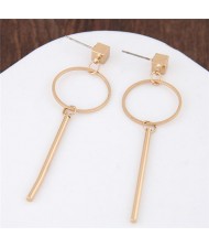 Dangling Ring and Stick Combo Golden Alloy Fashion Earrings