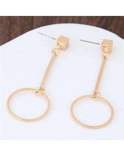 Dangling Hoop Golden Alloy Stud Earrings