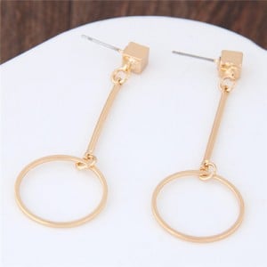 Dangling Hoop Golden Alloy Stud Earrings