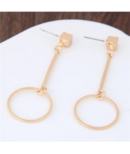Dangling Hoop Golden Alloy Stud Earrings