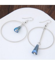 Crystal Waterdrop Decorated Hoop Fashion Asymmetric Earrings - Blue