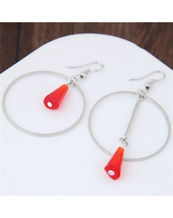 Crystal Waterdrop Decorated Hoop Fashion Asymmetric Earrings - Red