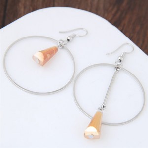 Crystal Waterdrop Decorated Hoop Fashion Asymmetric Earrings - Champagne