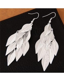 High Fashion Leaves Dangling Alloy Fashion Earrings - Silver