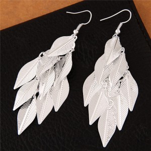 High Fashion Leaves Dangling Alloy Fashion Earrings - Silver