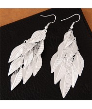 High Fashion Leaves Dangling Alloy Fashion Earrings - Silver